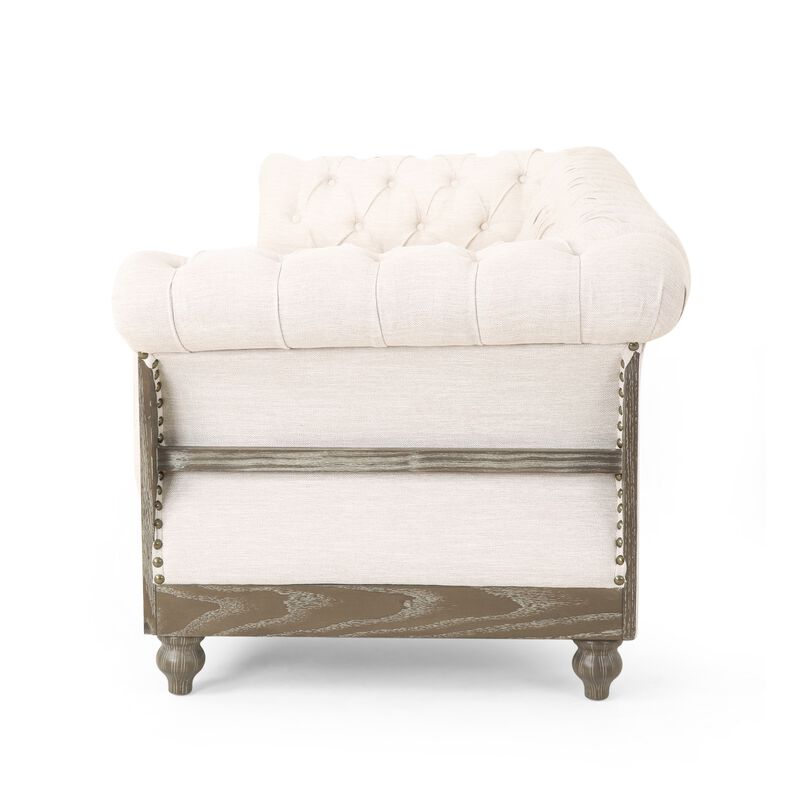 Ober Sofa, Rivets Chesterfield Button Tufted Beige,  Natural Brown