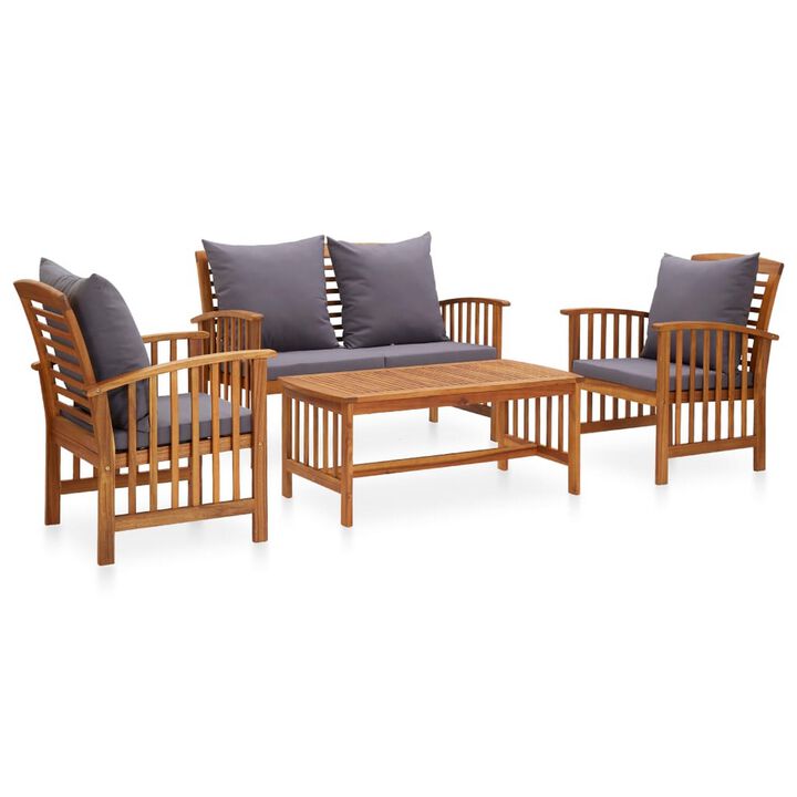 Mia 4pc Patio Lounge Set, 2 Chairs, Sofa, Table, Gray Cushions, Brown - Benzara