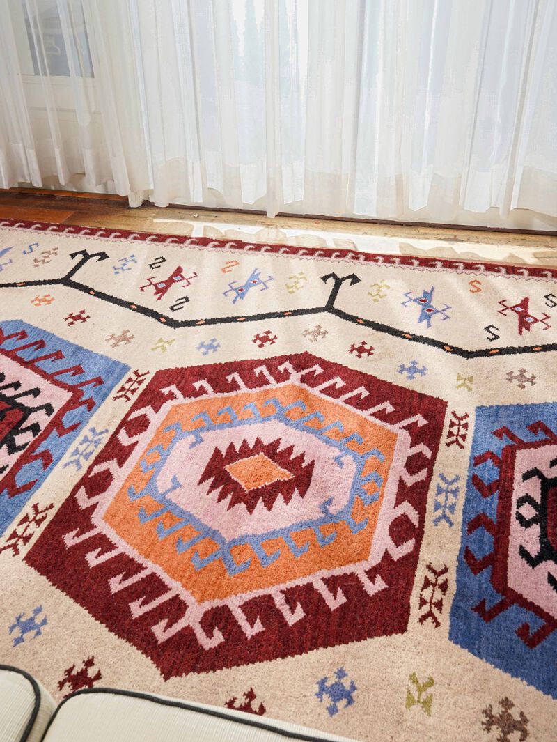 RUGSOTIC CARPETS HAND KNOTTED WOOL & SILK ECO-FRIENDLY ORIENTAL AREA RUGS  - 5'x8', Rectangle Shape, Multicolor Color, Classic Oriental Traditional , Low Pile Handmade Area Rugs (AF0105)