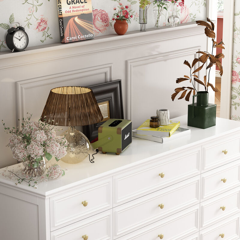 White Wooden 12-Drawer Chest of Drawers 63 in. W x 31.5 in. H x 15.7 in. D Dresser, Modern European Style