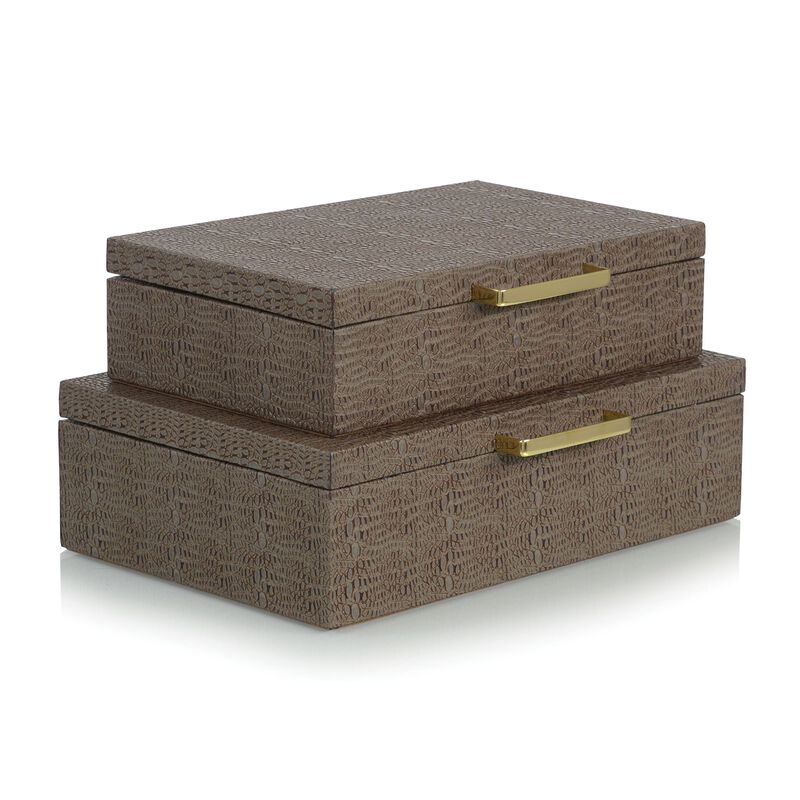 Set Of Two Tobacco Alligator Leather Boxes