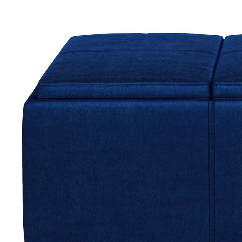 Simpli Home Avalon Storage Ottoman In Blue Velvet Fabric
