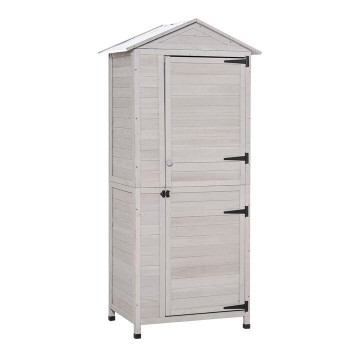 Light Gray Outdoor Storage: 4-Tier Wooden Garden Cabinet with Shelves