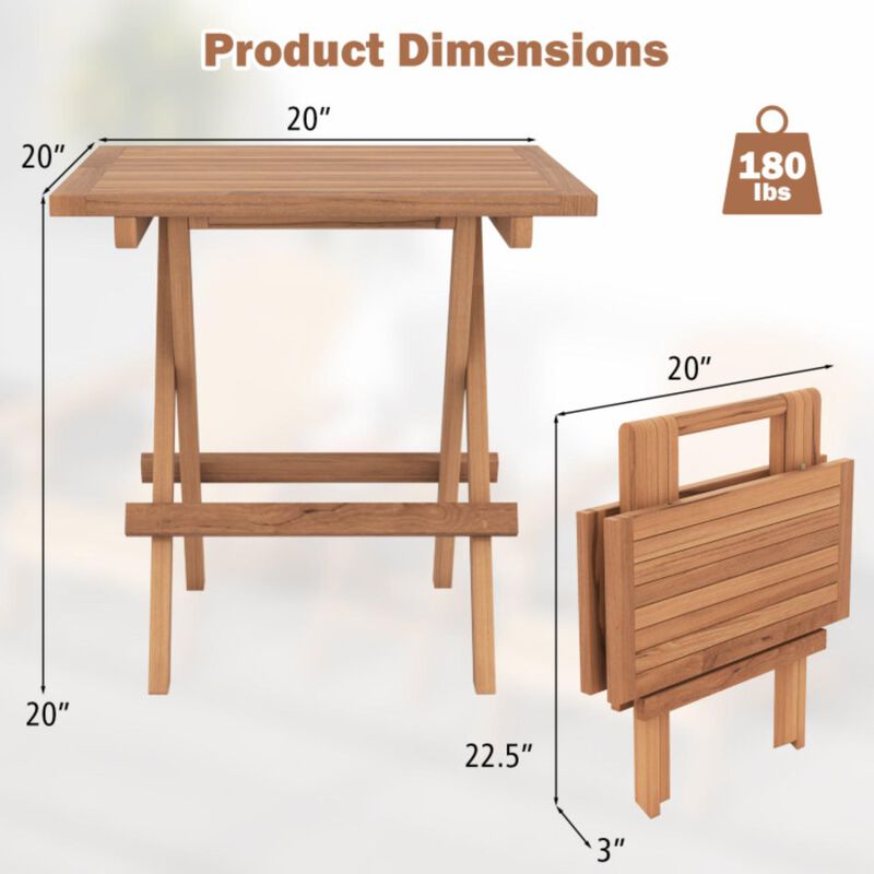 Hivvago Square Patio Folding Table Teak Wood with Slatted Tabletop Portable for Picnic
