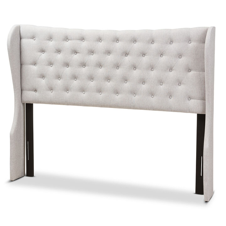 Baxton Studio Cadence Modern Greyish Beige Fabric Button Tufted King Size Winged Headboard