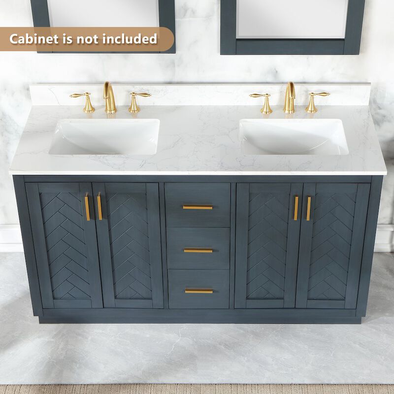 Altair Ceres 61 in. Engineered Stone Vanity Top in Grain White with Double White Sink