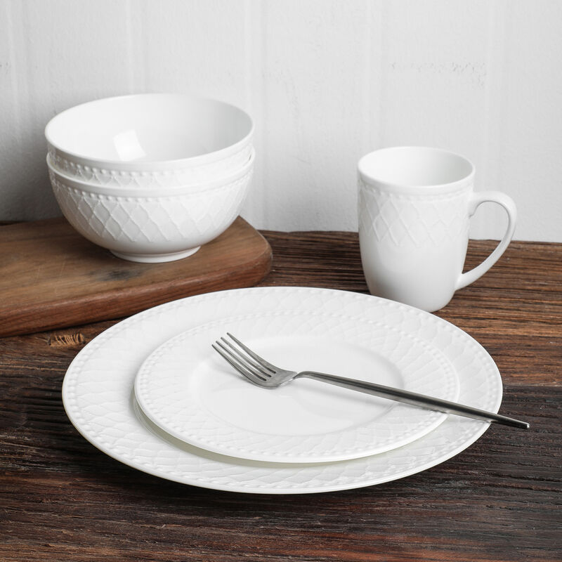 Stone Lain Alexandria Bone China 16 Piece Dinnerware Set, White