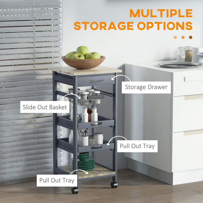 Grey Trolley Serving Cart with Storage
