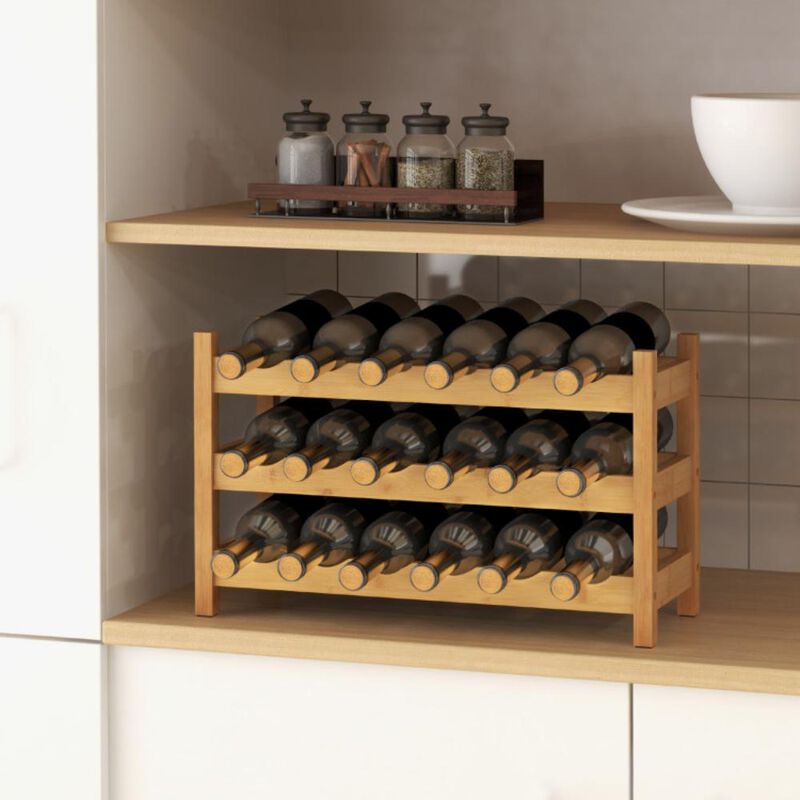 Hivvago 3-Tier Bamboo Freestanding Countertop Wine Bottle Organizer