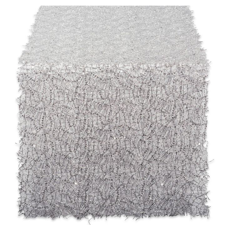 120" Silver and White Sequin Mesh Woven Table Runner Roll