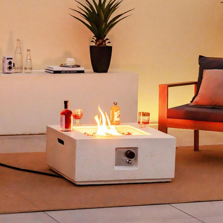Hivvago 28 Inch 40000 BTU Square Propane Gas Fire Pit with PVC Cover-White
