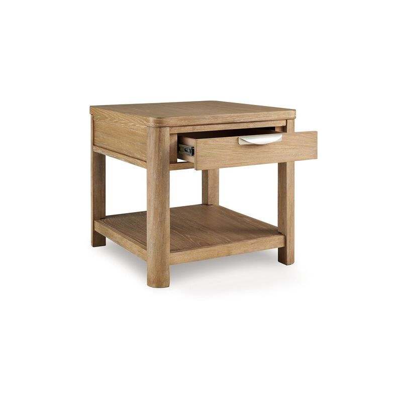 Renie Side End Table, 1 Drawer, Open Shelf, 26 Inch Light Brown Wood - Benzara