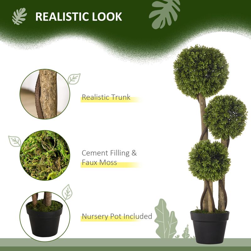 35.5" Faux Boxwood Topiary: Triple Sphere, Light Green