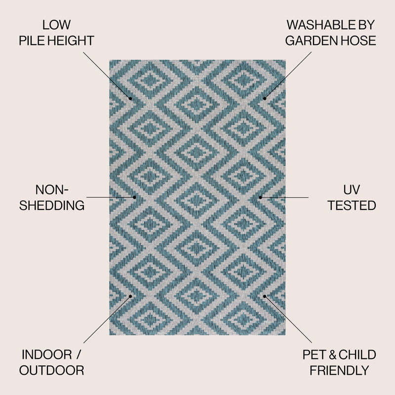 Sintra Diamond Tribal Blue/Gray Indoor/Outdoor Runner Rug