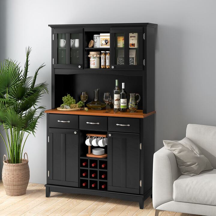 Kitchen Storage Cabinet Cupboard with Wine Rack and Drawers
