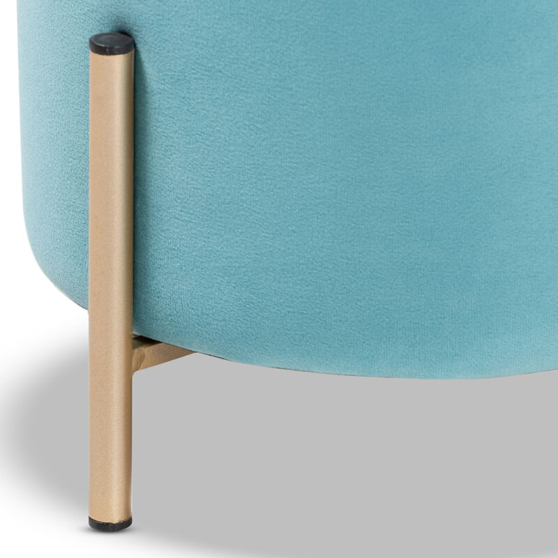 Baxton Studio Thurman 1 Contemporary Glam Blue Velvet Fabric Upholstered Ottoman