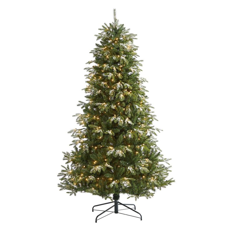 Nearly Natural 7-ft Snowed Grand Teton Artificial Christmas Tree with 500 Clear Lights and 1050 Bendable Branches