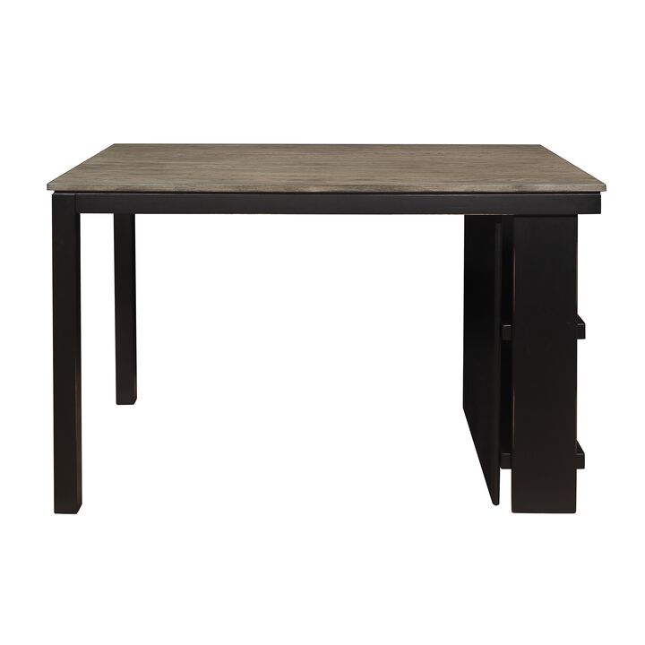 Tim 60 Inch Counter Height Table, 2 Built in Shelves, Gray, Black Wood - Benzara