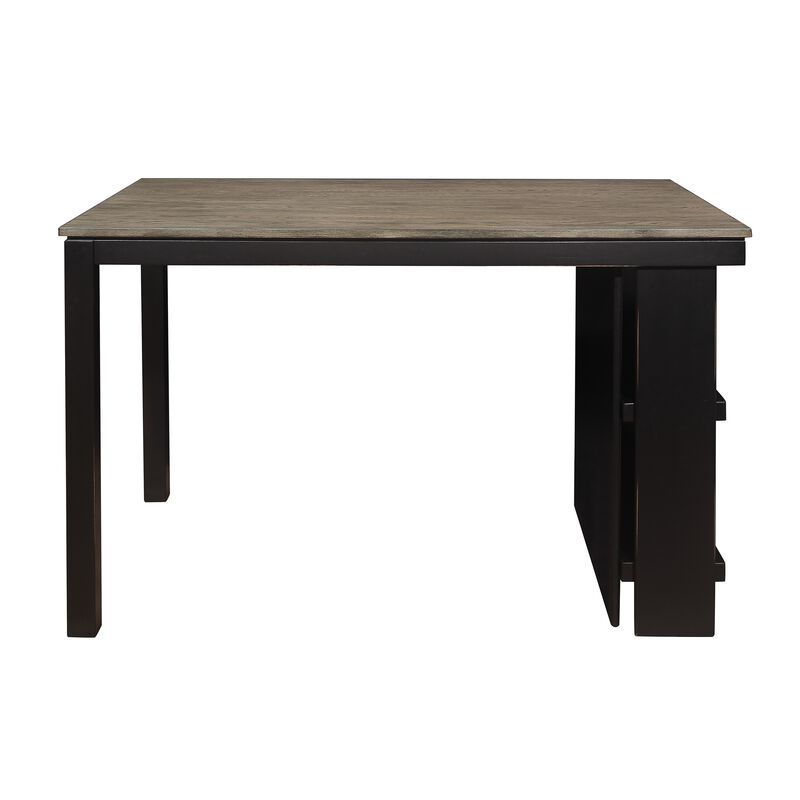 Tim 60 Inch Counter Height Table, 2 Built in Shelves, Gray, Black Wood - Benzara