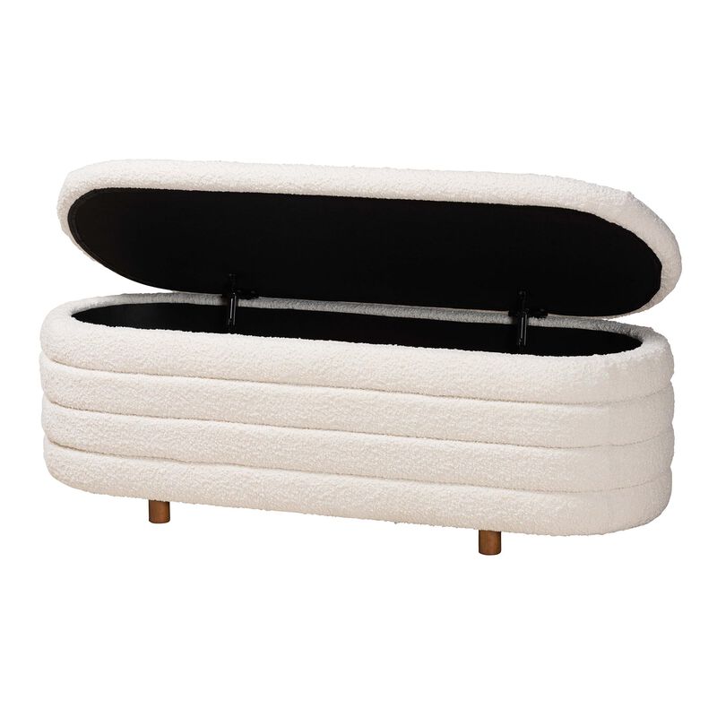 Baxton Studio Betiana Modern Cream Boucle Fabric Wood Storage Bench