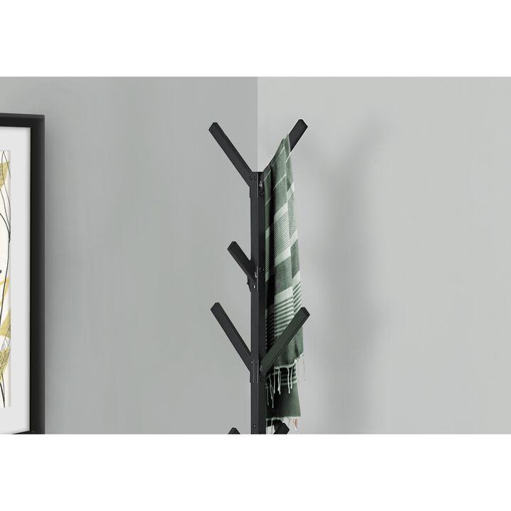 Monarch Specialties I 2057 Coat Rack, Hall Tree, Free Standing, 8 Hooks, Entryway, 70"H, Bedroom, Metal, Black, Contemporary, Modern