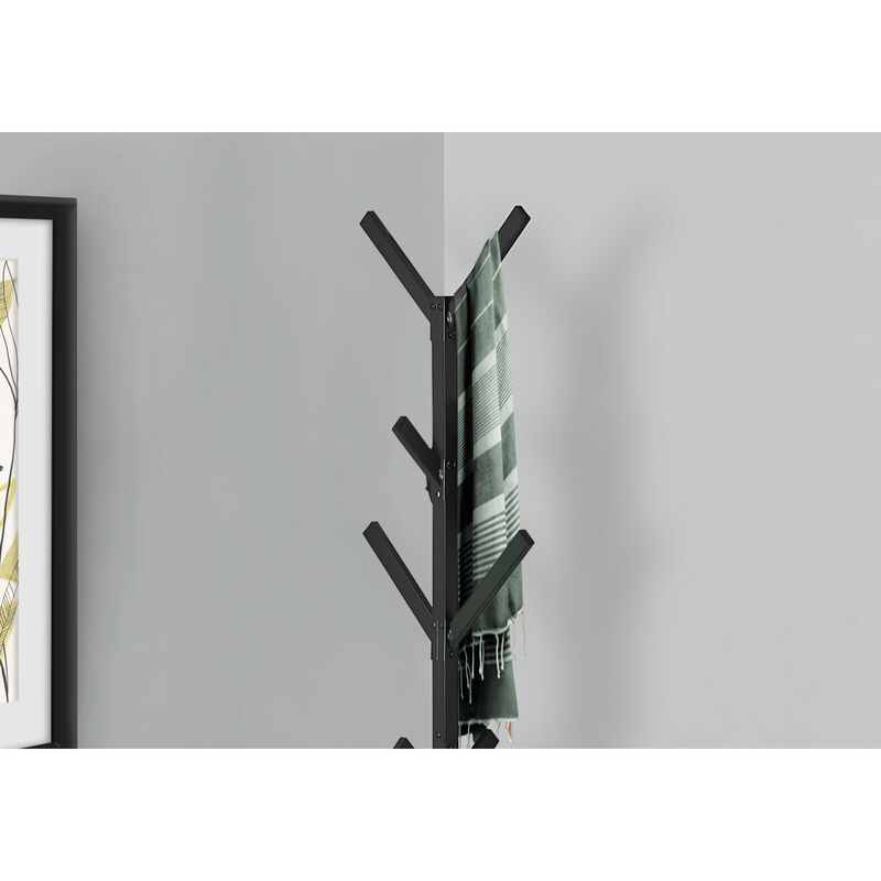Monarch Specialties I 2057 Coat Rack, Hall Tree, Free Standing, 8 Hooks, Entryway, 70"H, Bedroom, Metal, Black, Contemporary, Modern