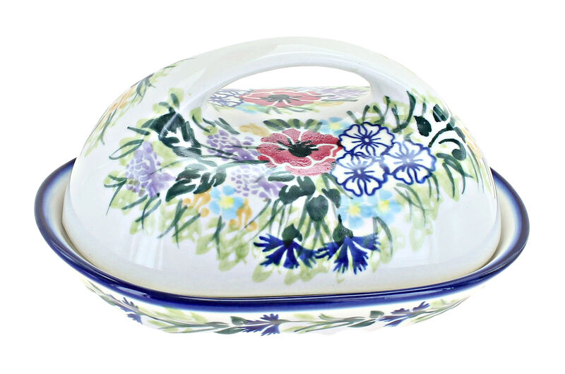 Blue Rose Polish Pottery Roses Are Red Butter Dish