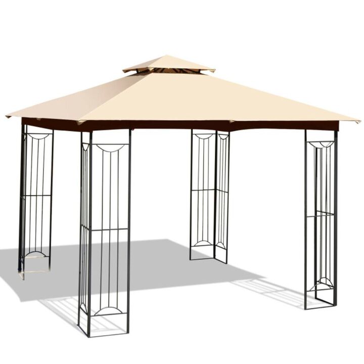 Hivvago 10 x 10 Feet L-Shaped Patio Canopy Gazebo Outdoor 2-Tier Steel Tent