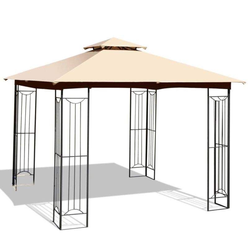 Hivvago 10 x 10 Feet L-Shaped Patio Canopy Gazebo Outdoor 2-Tier Steel Tent