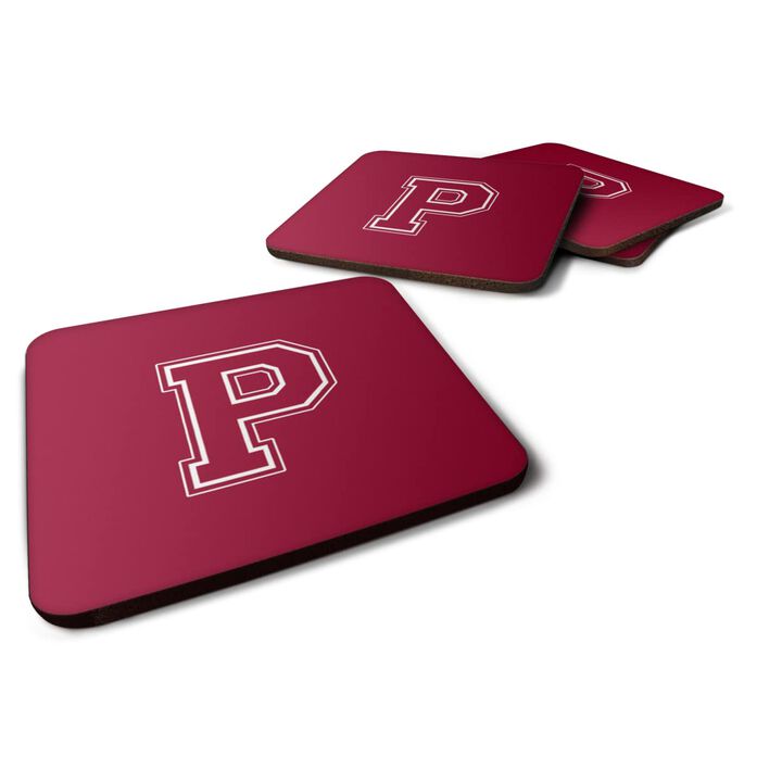 Caroline's Treasures CJ1032-PFC Monogram-Maroon and White Foam Coasters (Set of 4), Initial Letter P, 3.5 H x 3.5 W, Multicolor