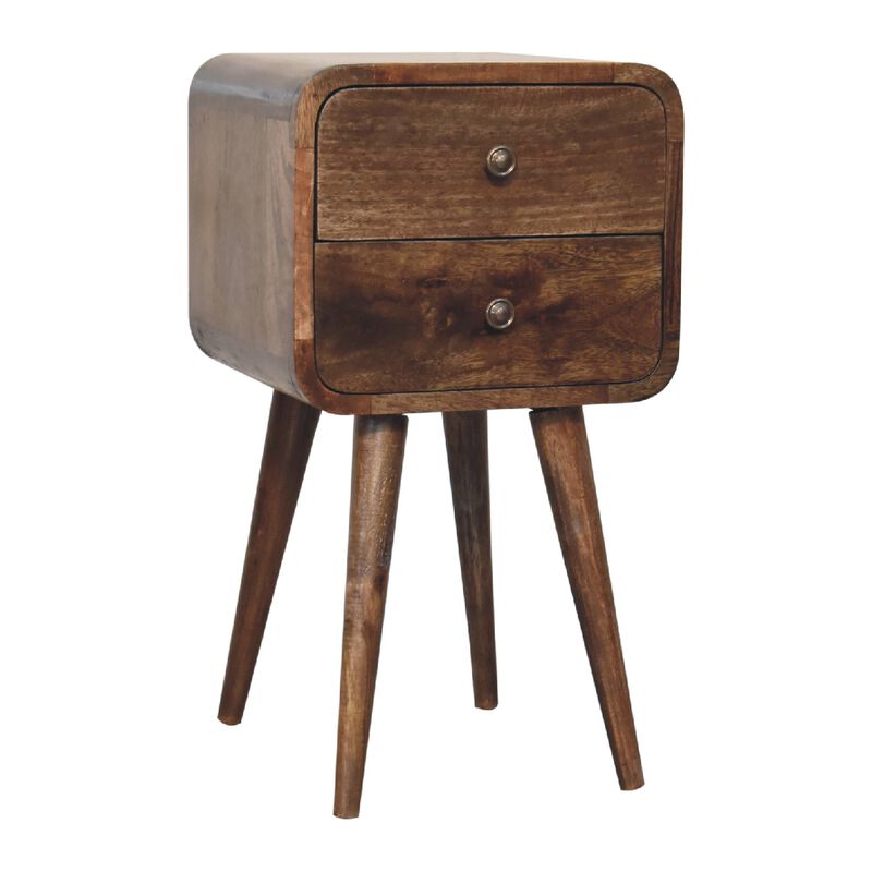 Mini Curved Grey Washed Solid Wood2 Drawer NightStand