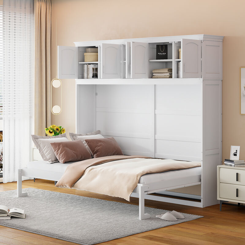 Merax Murphy Bed Wall Bed with Top Cabinets