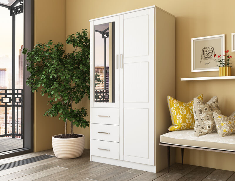 100% Solid Wood Metro 2-Door Wardrobe with Mirrored Door
