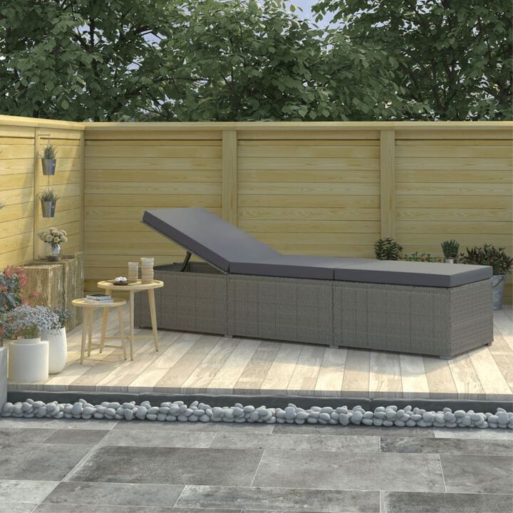 vidaXL Sun Lounger with Cushion Poly Rattan Gray