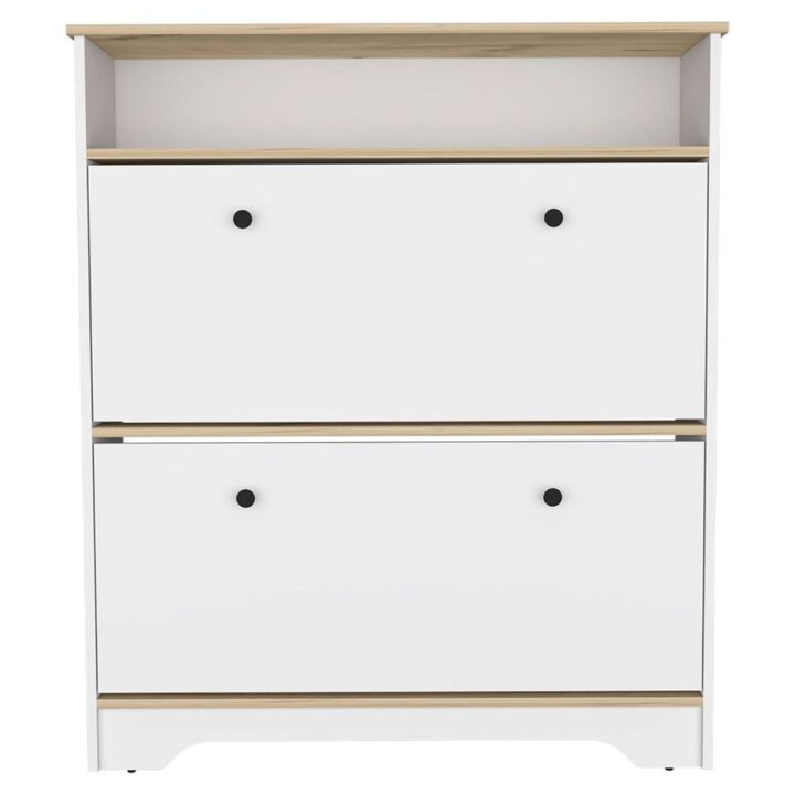 Cranberry 2-Shelf Shoe Rack Light Oak And White