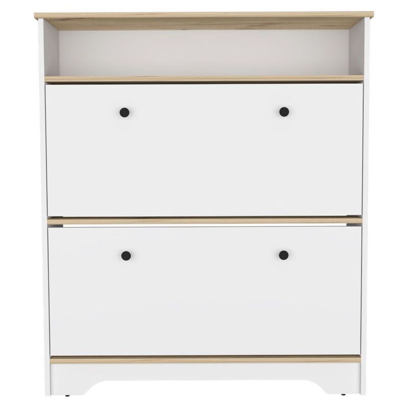 Cranberry 2-Shelf Shoe Rack Light Oak And White