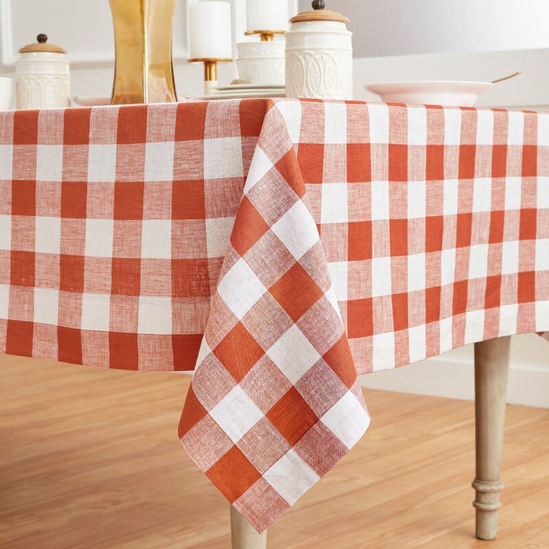 Solino Home 100% Pure Linen Tablecloth | Buffalo Check Dining Table Cloth
