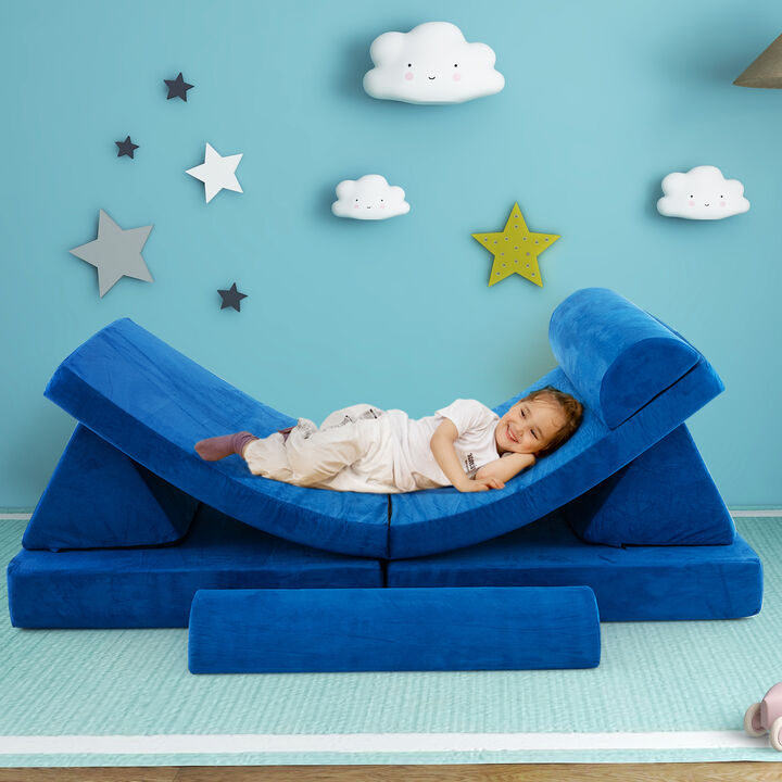 6-Piece Convertible Kids Sofa Playset with Zipper for Versatile Seating and Fun Playtime