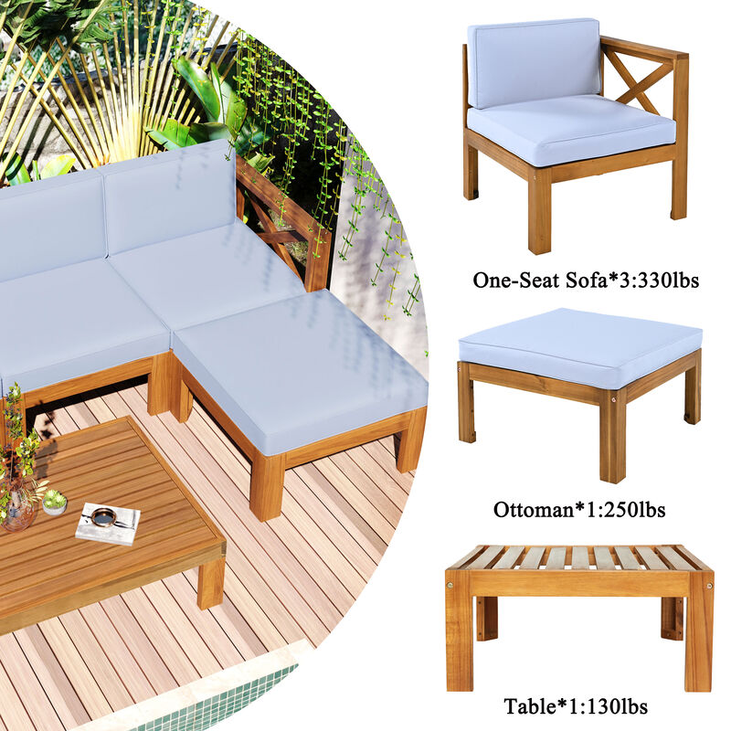 Merax Outdoor Backyard Patio Wood Sectional Sofa Seating Set