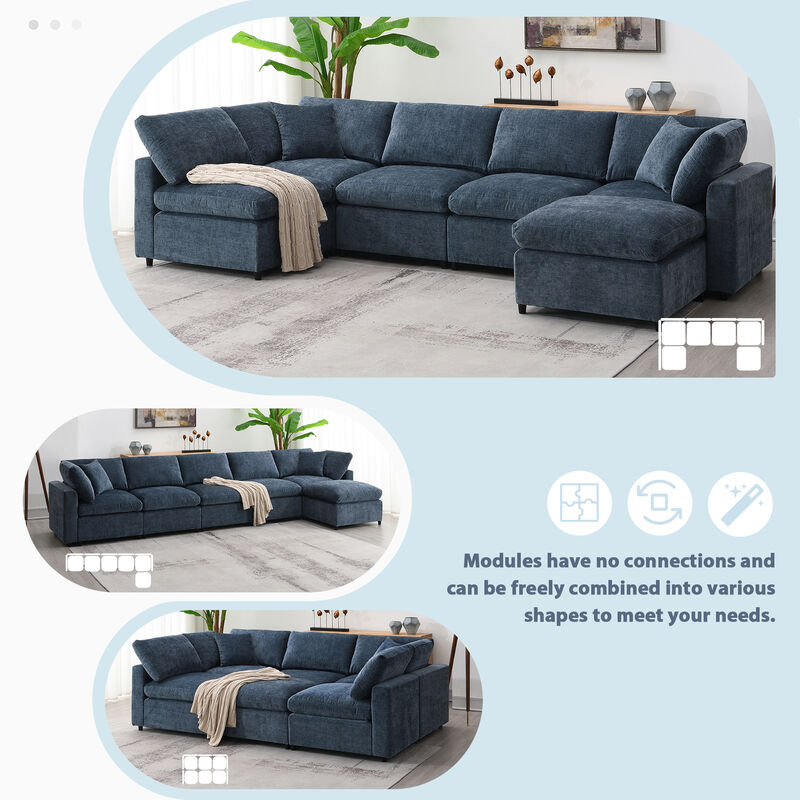 Merax 6 Seats Chenille Sofa Set with Ottoman