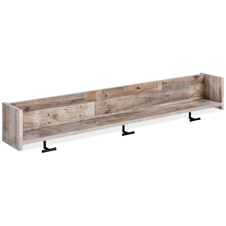 Elis Wall Mounted Coat Rack, 3 Hooks and Shelf, Butcher Block White - Benzara