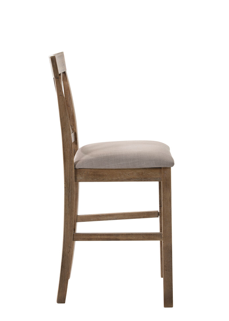 Fabric Upholstered Wooden Counter Height Chair,Set of 2,Brown and Gray-Benzara