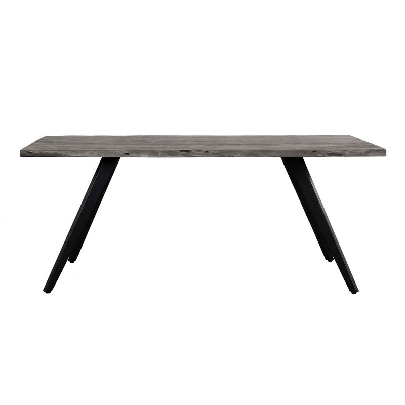 Salz 70 Inch Modern Dining Table, Acacia Wood, Live Edge, Gray, Black - Benzara