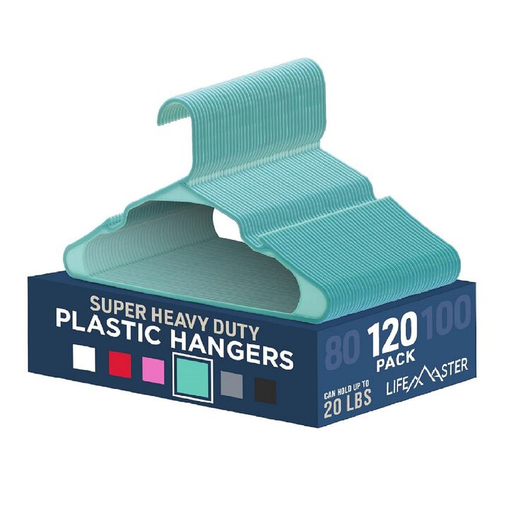 Plastic Clothes Hangers – Heavy Duty Hanger Set, for Organizing Clothes, Dresses, and Coat, Holds Up to 5 lbs, Space-Saving Hangers with Non-Slip Shoulder Grooves, Pack of 120, Aqua