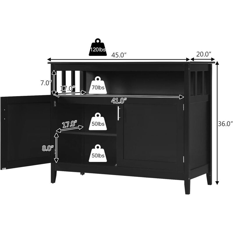 Hivvago Wood 2 Door Dining Buffet Sideboard Cabinet with Open Storage Shelf