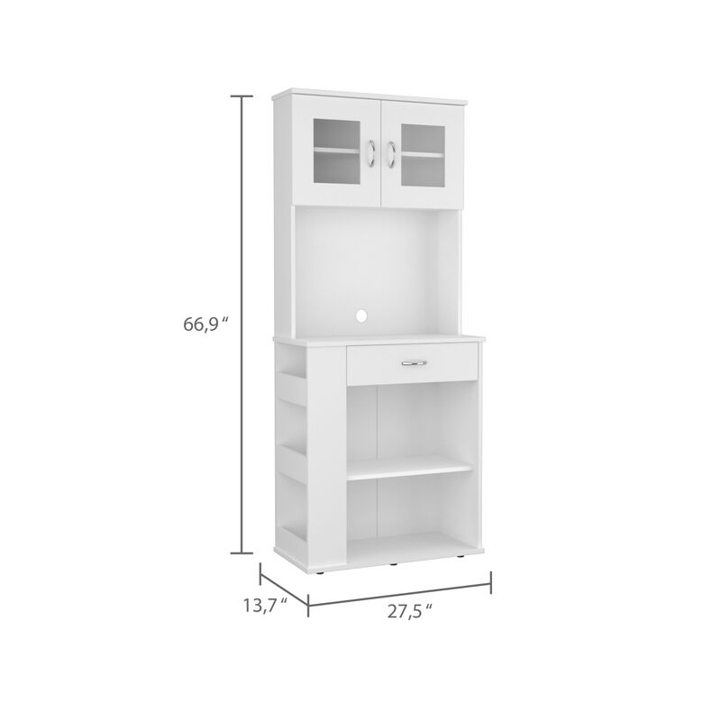 Capienza Pantry Cabinet, Two Shelves, Double Door, One Drawer, Three Side Shelves - White