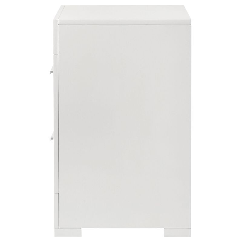 Ivon Nightstand, 2 Drawers, 26 Inch Modern Glossy White Solid Hardwood - Benzara