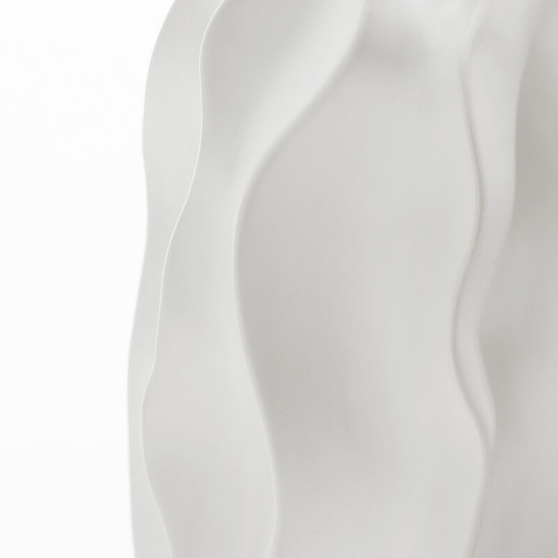 LuxenHome White Waves Ceramic 15.75-Inch Tall Round Vase