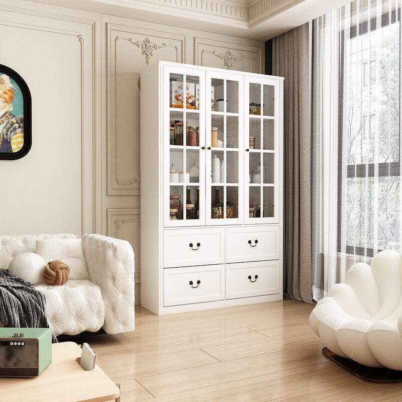 47.2 in. W x 78.7 in. H 8-Shelf Wood Standard Bookcase Bookshelf With Glass Doors, Adjustable Shelves, Drawers