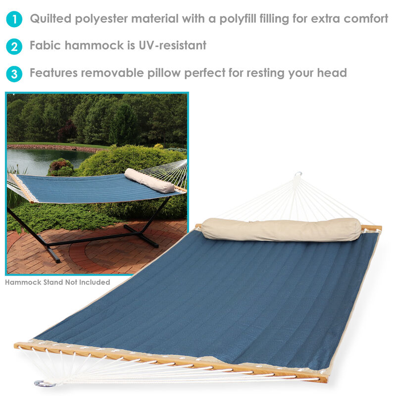 Sunnydaze Large Quilted Hammock with Spreader Bars and Pillow - Tidal Wave